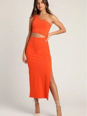 Lulu's One Shoulder Cut Out Ribbed Midi Dress